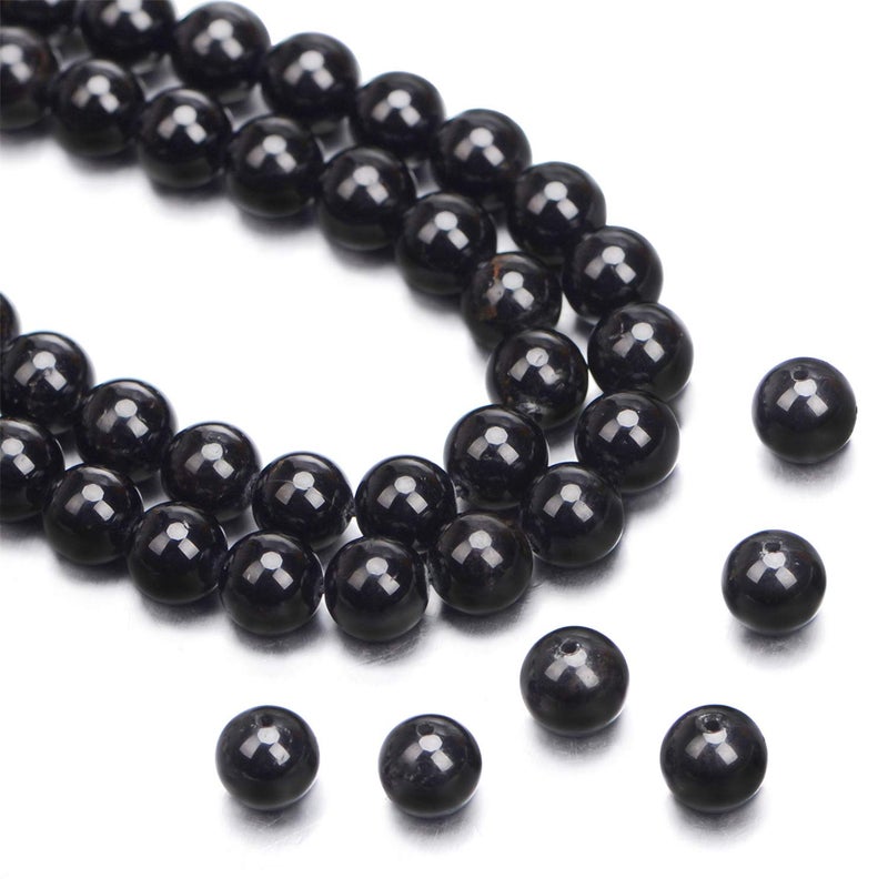 AD BEADS Natural Black Tourmaline Gemstone Round Beads 15.5â€œ A Grad (8mm) - Image 1